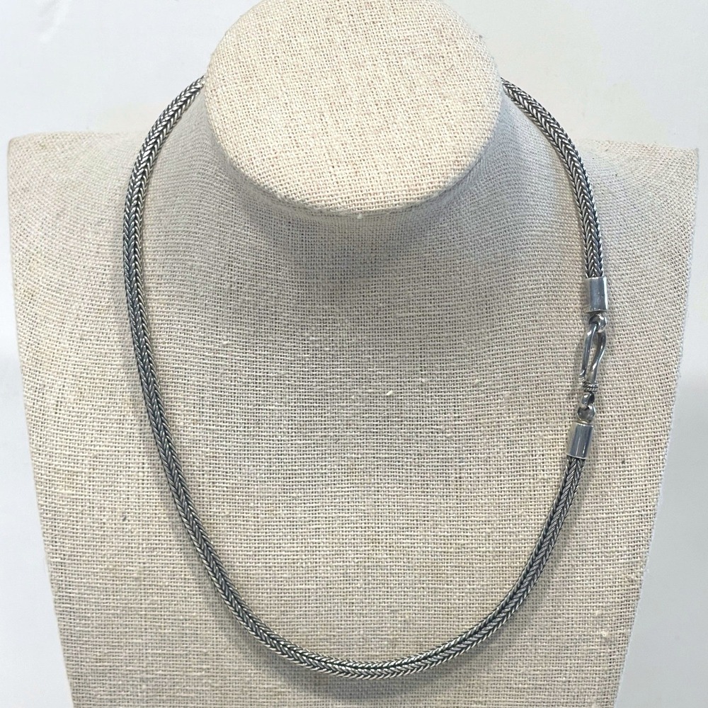 Sterling Silver 925 Bali Style Weave Mesh Braided Chain Necklace 16" Heavy 37g